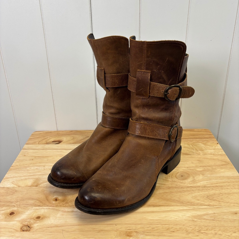 Sonora Boho Moto Brooklyn Ruina Leather Boots Women Size 8.5 B Cognac Western